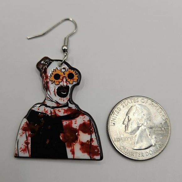 Terrifier Art the Clown Dangle Drop Handmade Earrings Bloody Handpainted Blood - Picture 3 of 6